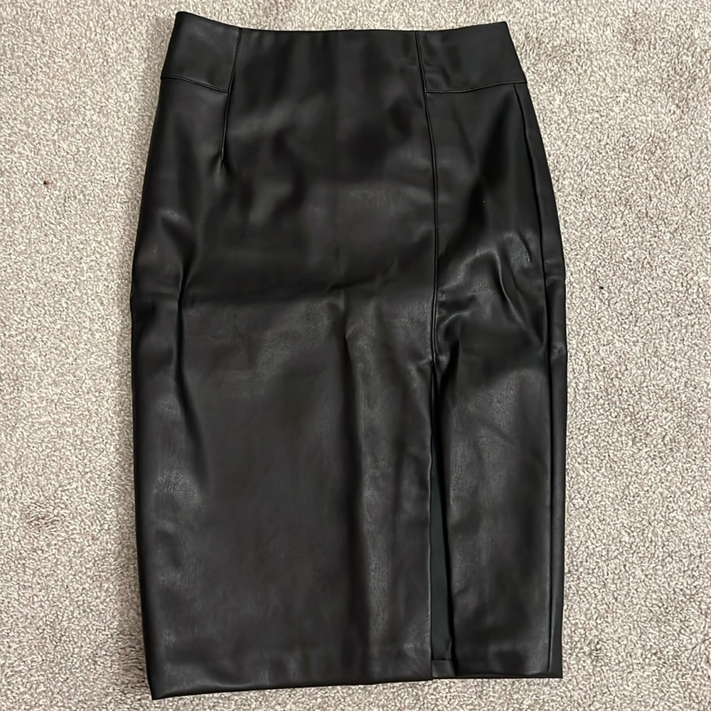 Faux leather midi skirt